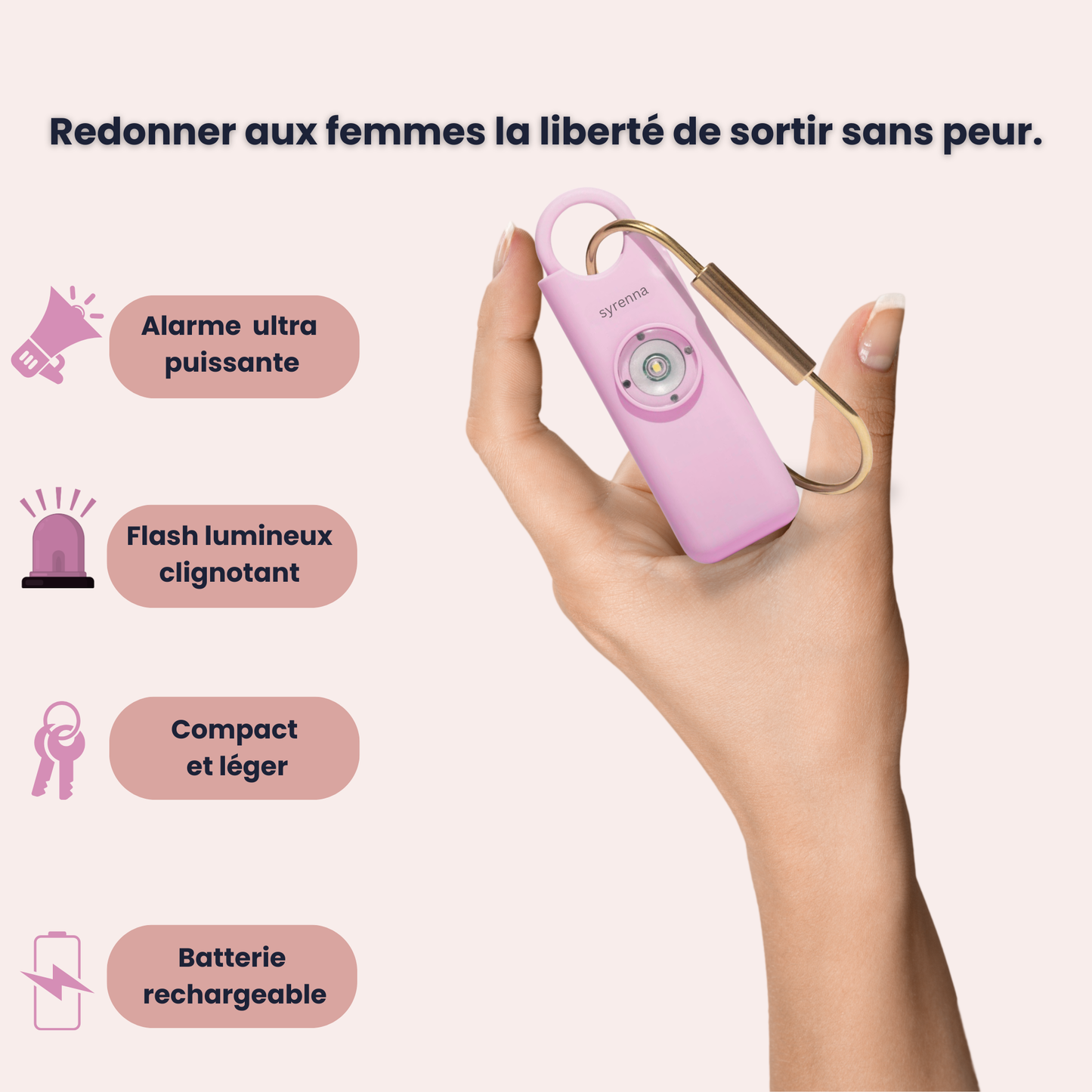 Alarme personnelle portable rose